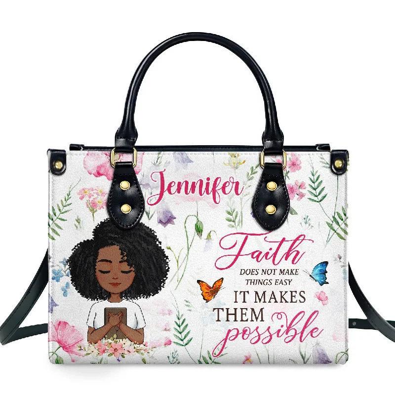 ladies handbags with leather lining-Faith Makes Things Possible - Personalized Leather Handbag SBLHBLL2322L