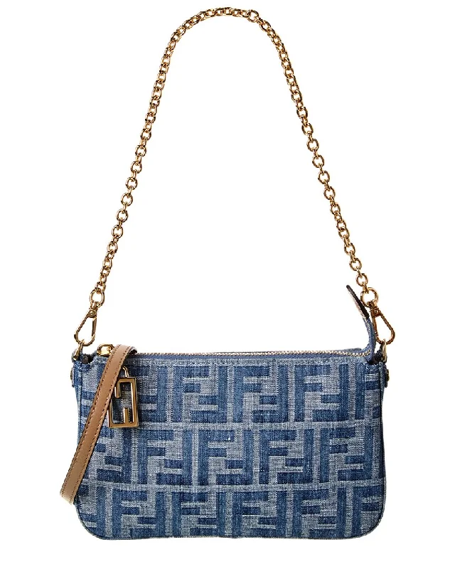 Ladies shoulder bag with oversized buckle-FENDI Baguette Denim Pouch