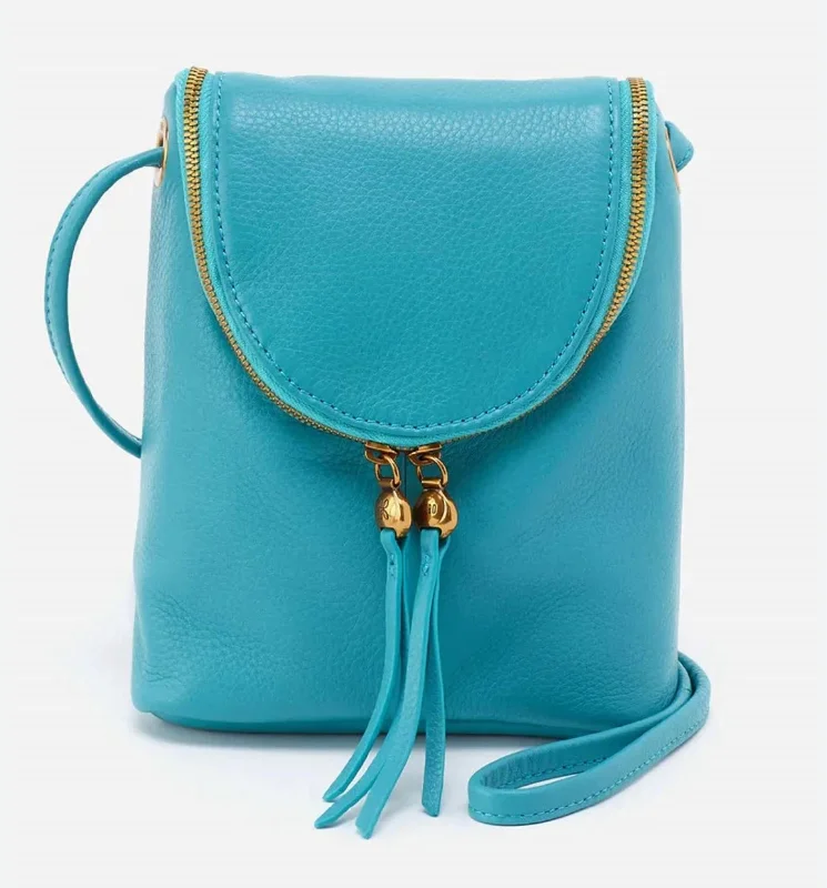 Leather ladies crossbody bag with zipper-Fern Crossbody Aqua in Aqua