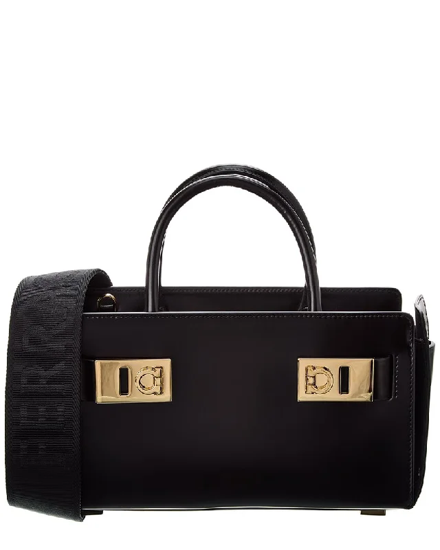 Ladies tote bag with camping essentials-Ferragamo Gancini Buckle Leather Tote