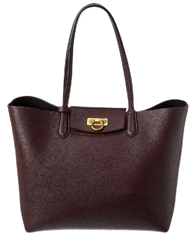 Ladies tote bag durable-Ferragamo Gancini Small Leather Tote