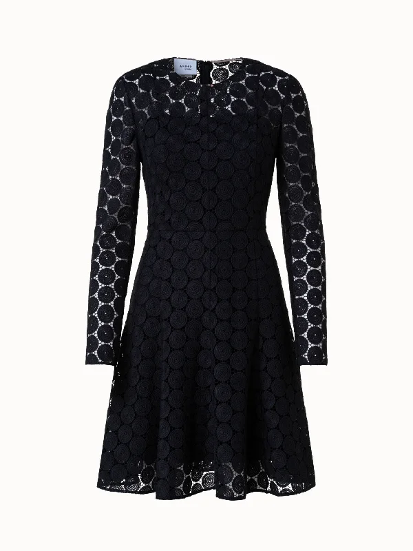 ladies handbags checkerboard pattern-Fit and Flare Dress in Dot Embroidery