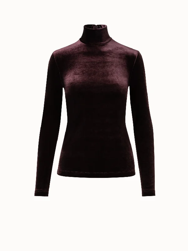 ladies handbags with gold chain-Fluid Velvet Mock Neck Pullover