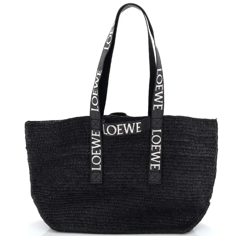 Ladies tote bag for wine lovers-Fold Logo Strap Tote Raffia Large