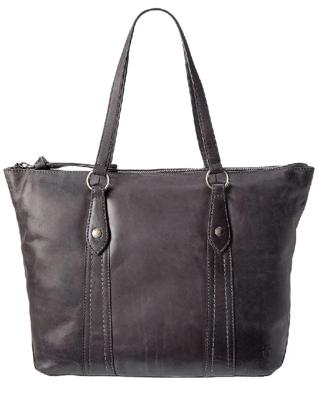 Ladies tote bag adjustable strap-Frye Melissa Zip Leather Shopper Tote