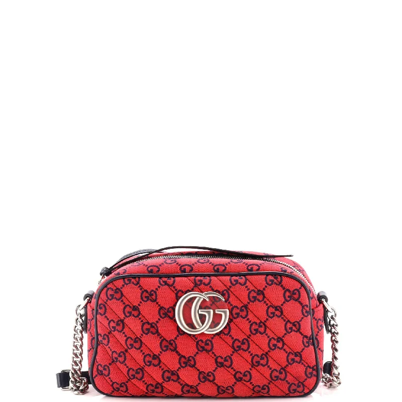 Ladies shoulder bag in marble pattern-GG Marmont Shoulder Bag Diagonal Quilted GG Canvas Small