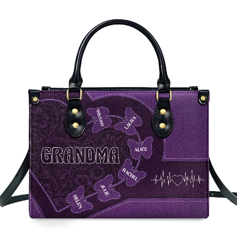 ladies handbags for festive occasions-Grandma Flower Butterfly - Personalized Leather Handbag SBLHBLM2339L