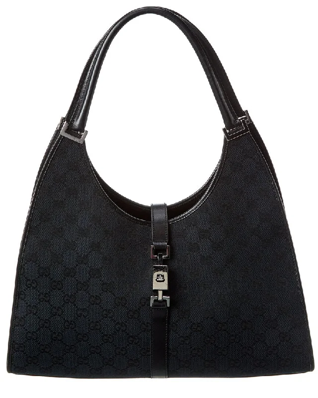 Ladies shoulder bag for road trips-Gucci Black GG Canvas Jackie Handbag (Authentic Pre-Owned)