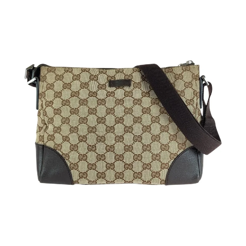 Ladies shoulder bag with zipper pockets-Gucci GG Canvas Leather Shoulder Bag