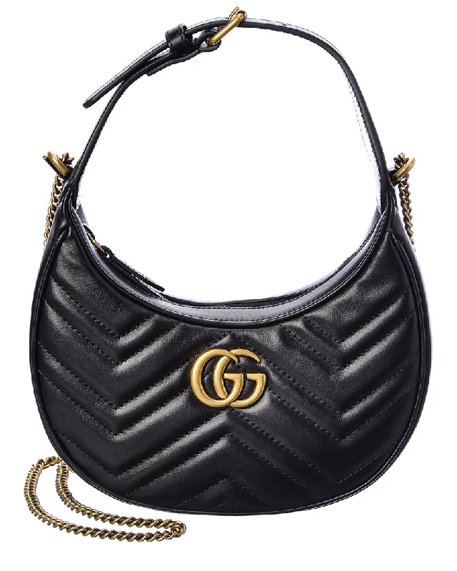 Minimalist ladies crossbody bag design-Gucci GG Marmont Half Moon Shaped Mini Leather Crossbody