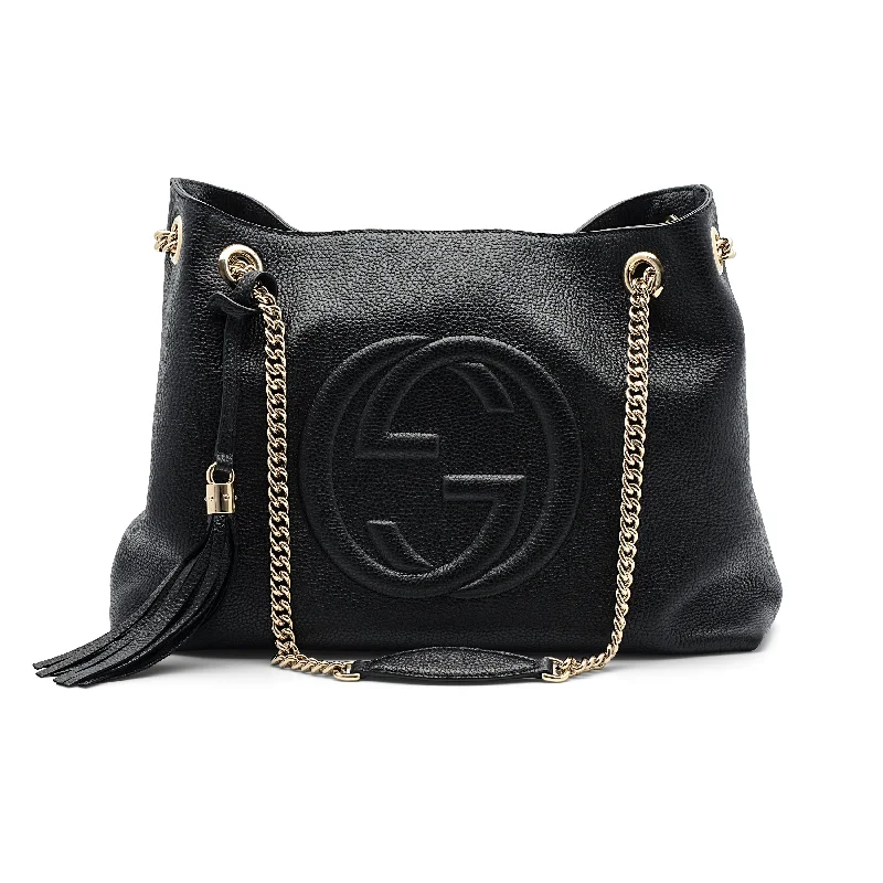 Ladies shoulder bag for pet owners-Gucci Soho Black Leather Shoulder Bag 536196-1000