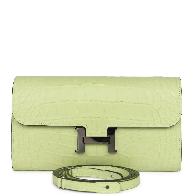 ladies wallet in trendy design-Hermes Constance Wallet To Go Jaune Bourgeon Matte Alligator Palladium Hardware