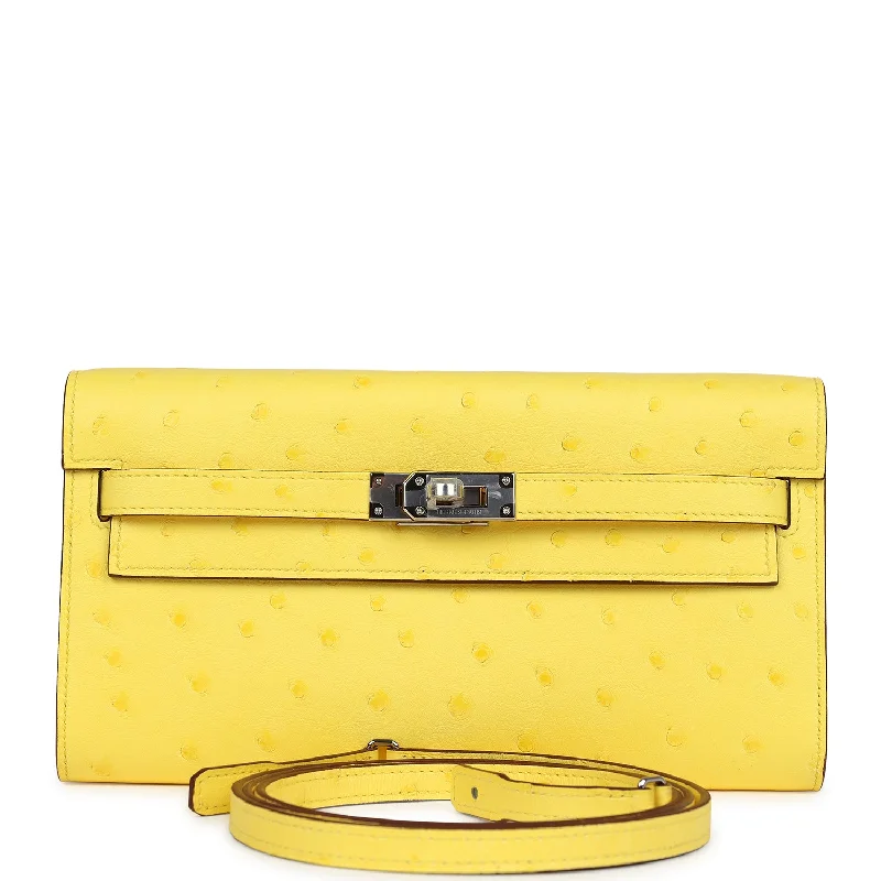 ladies wallet with secure zipper-Hermes Kelly To Go Wallet Jaune Citron Ostrich Palladium Hardware