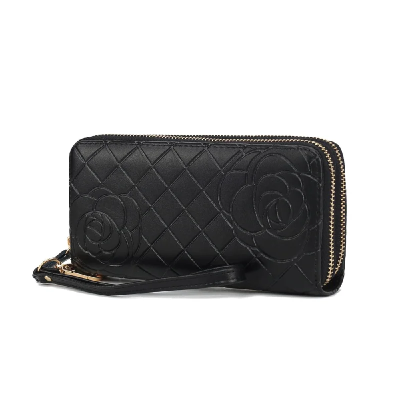 ladies wallet for urban looks-Honey Genuine Leather Quilted Flower-Embossed Women’s Wristlet Wallet by Mia K.