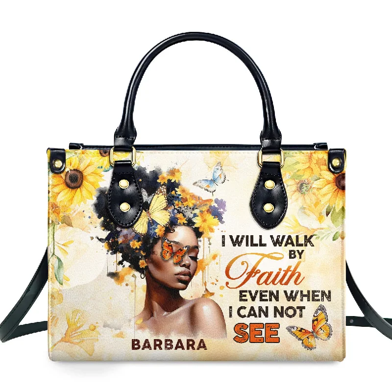 ladies handbags metallic shine-I Will Walk By Faith - Personalized Leather Handbag SBLHBLTU2799L