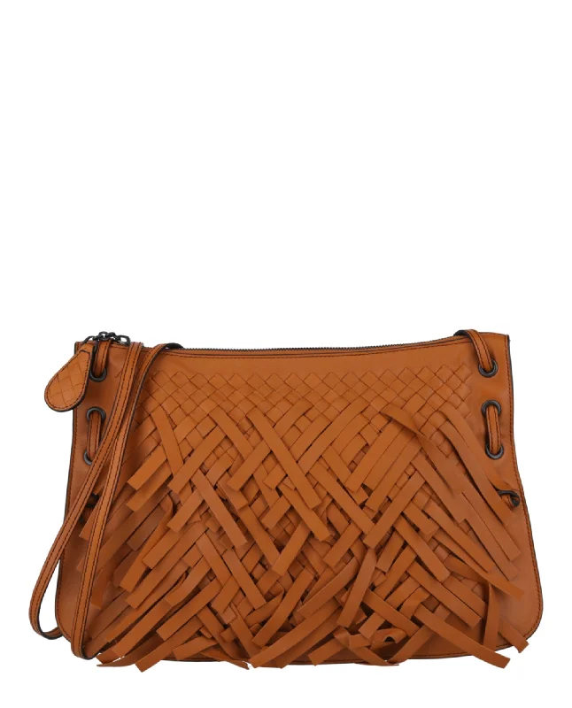 Ladies crossbody bag with colorful straps-Intrecciato Fringe Leather Crossbody Bag