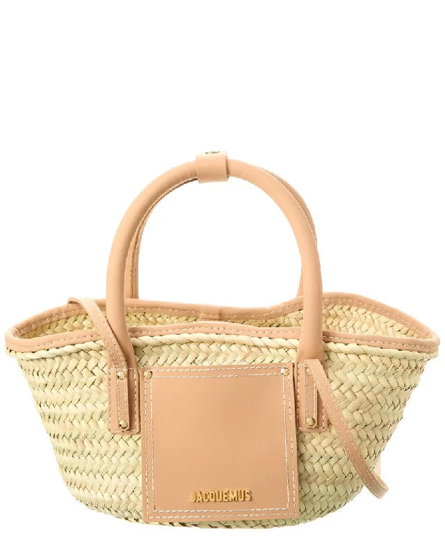 Ladies tote bag chic-Jacquemus Le Petit Panier Soli Straw & Leather Tote