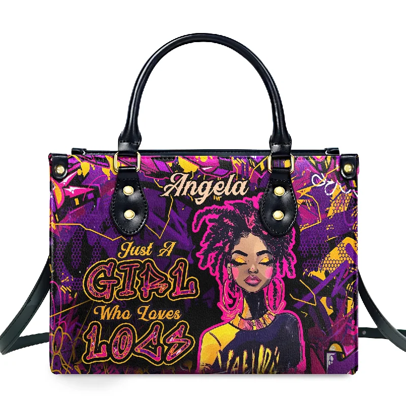 ladies handbags for teens-Just A Girl Who Loves Locs - Personalized Leather Handbag SBLHBLM2443L