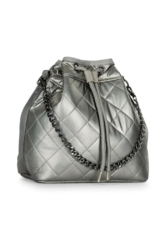 Ladies shoulder bag with monogram-Lindsey Puffer Bucket Bag In Iron