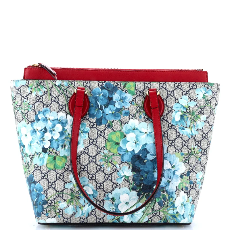 Ladies tote bag with book storage-Linea A Zip Tote Blooms Print GG Coated Canvas Medium