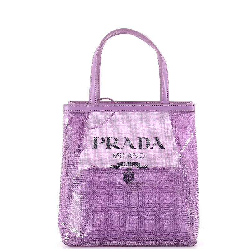 Ladies tote bag luxury-Logo Open Tote Sequined Mesh Small