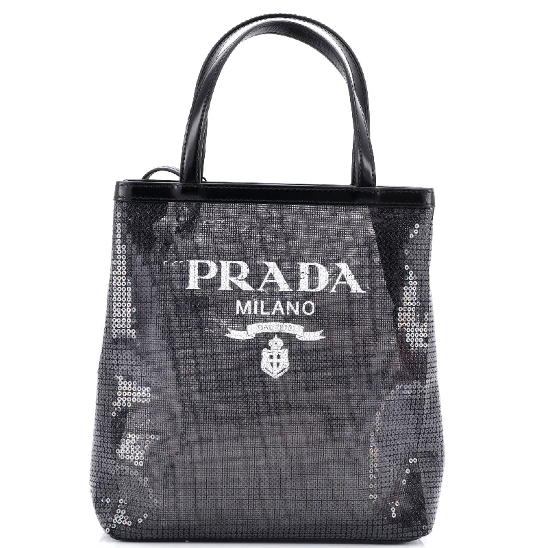 Ladies tote bag for daily use-Logo Open Tote Sequined Mesh Small