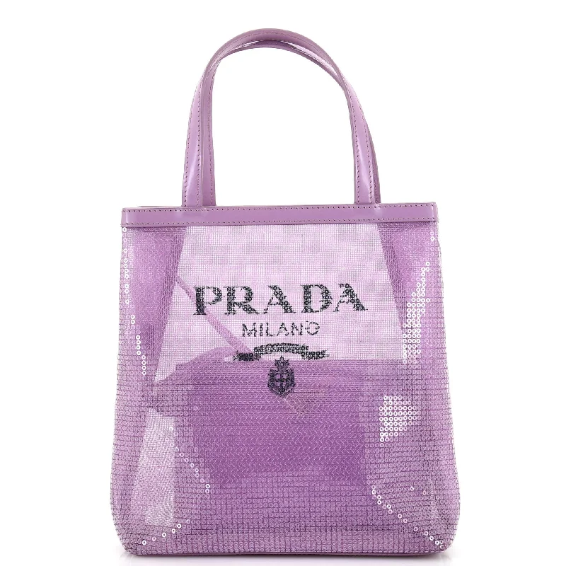 Ladies tote bag for weddings-Logo Open Tote Sequined Mesh Small