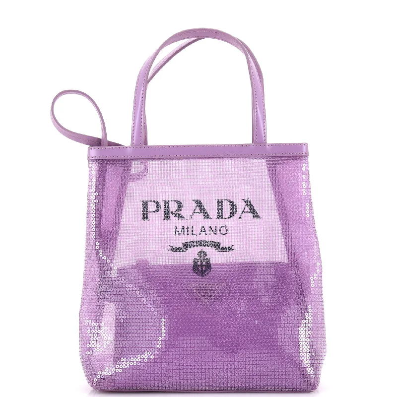 Ladies tote bag for summer-Logo Open Tote Sequined Mesh Small