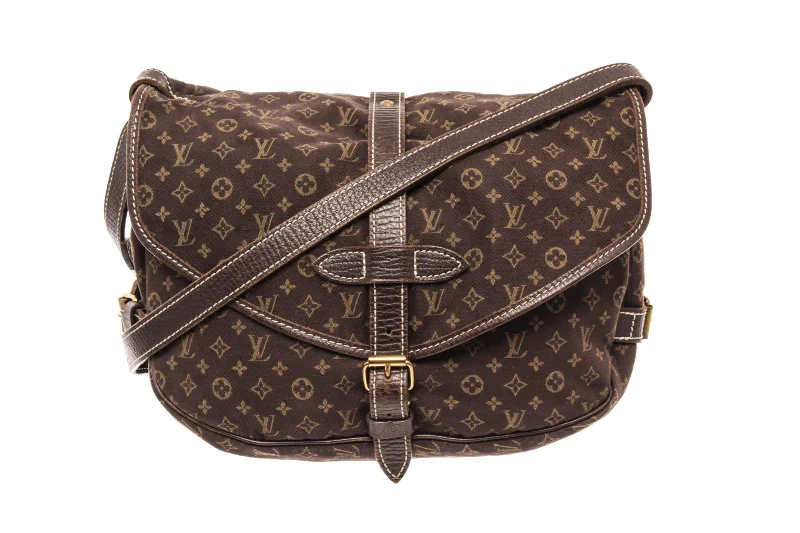 Ladies crossbody bag with vegan materials-Louis Vuitton Brown Monogram Canvas Saumur 30 Crossbody Bag