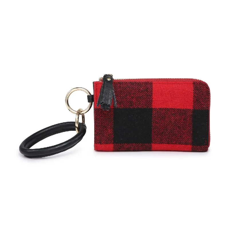 ladies wallet with card pockets-M1973PLD Flannel Wristlet Zipper Bangle/Wallet/Cardholder w/ Tassel