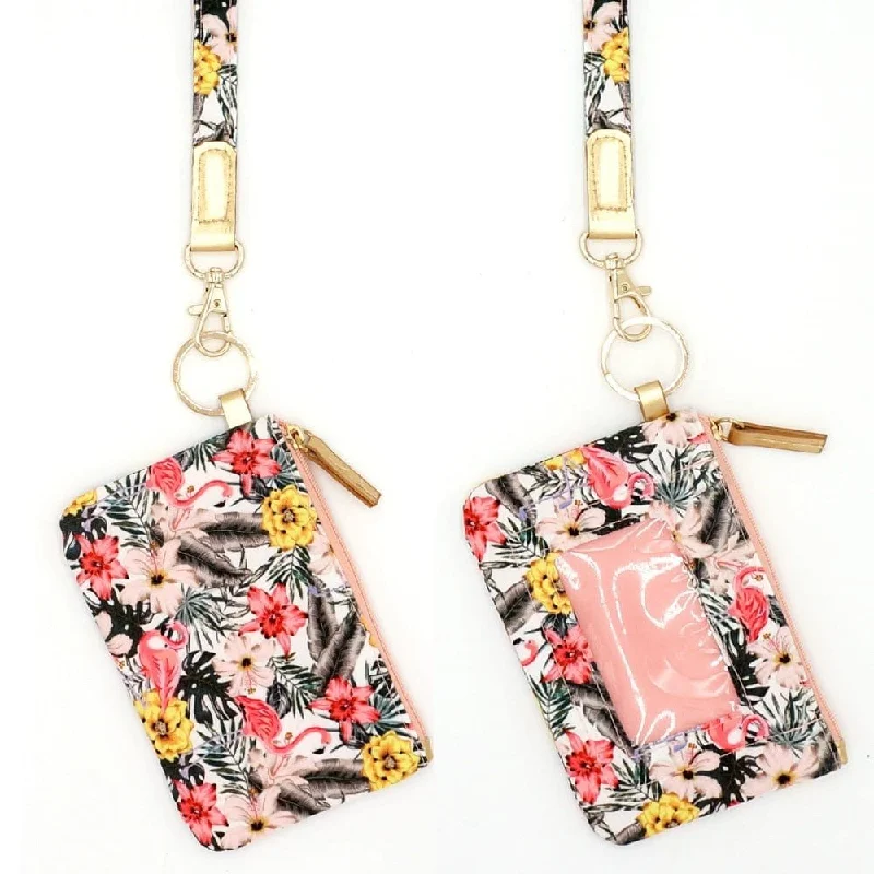 ladies wallet for fashion lovers-MB0149 Tropical Flamingo Lanyard ID Wallet