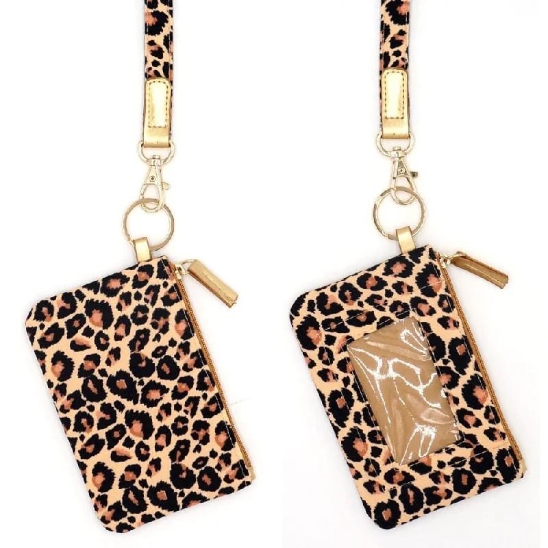 ladies wallet with glossy finish-MB0154 Leopard Lanyard ID Wallet