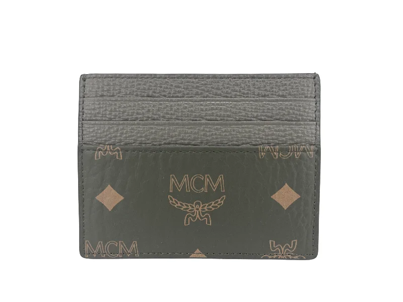 ladies wallet in metallic finish-MCM Aren Mini Sea Turtle Visetos Leather Money Clip Card Case Women's Wallet