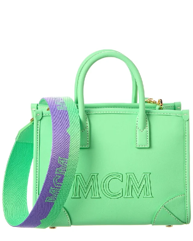 Ladies tote bag luxury-MCM Munchen Mini Leather Tote