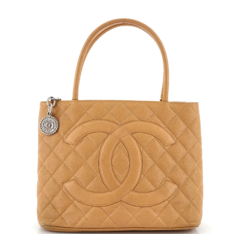 Ladies tote bag with chain-Medallion Tote Quilted Caviar