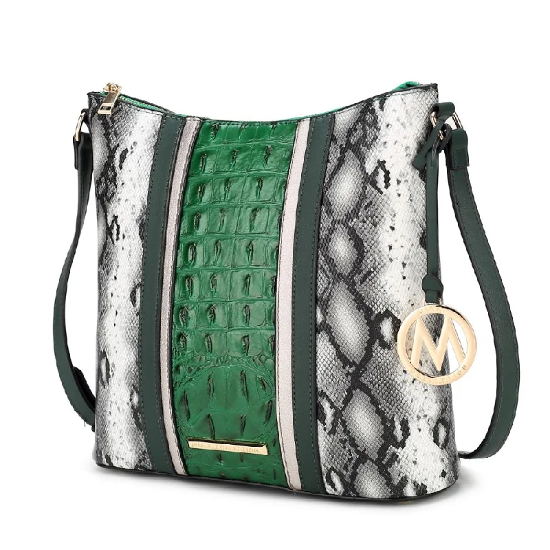 Ladies shoulder bag in zigzag pattern-Meline Faux Crocodile and Snake Embossed Vegan Leather Women’s Shoulder Handbag