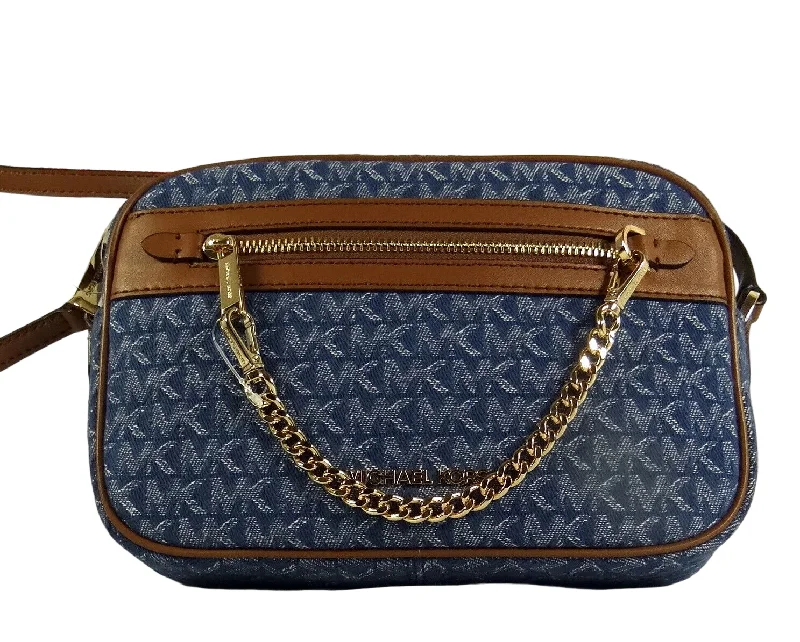 Ladies crossbody bag with quilted leather-Michael Kors Jet Set East West Chain blue MK Signature Crossbody Bag