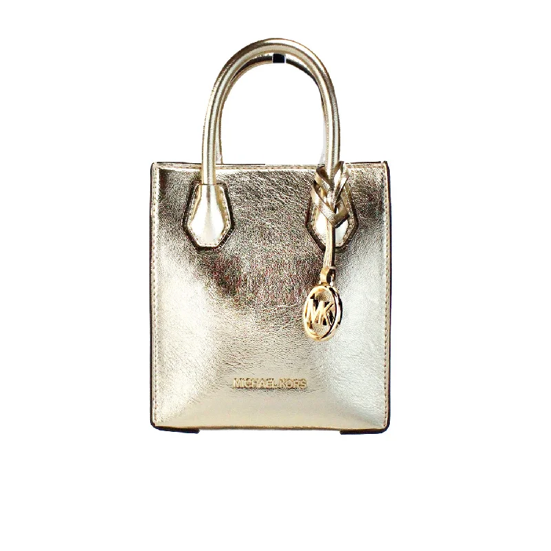 Ladies crossbody bag with chain strap-Michael Kors Mercer XS Pale  Metallic North South Shopper Crossbody Women's Bag