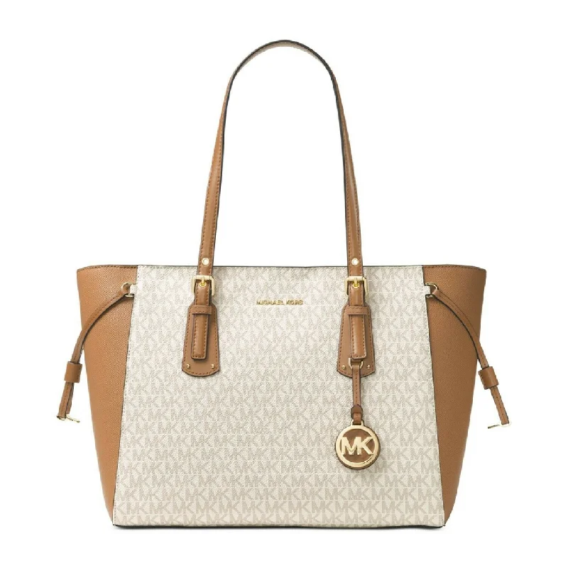 Ladies tote bag with keychain-Michael Kors Voyager MK Signature VC TZ La To Work School Tote Shoulder Bag