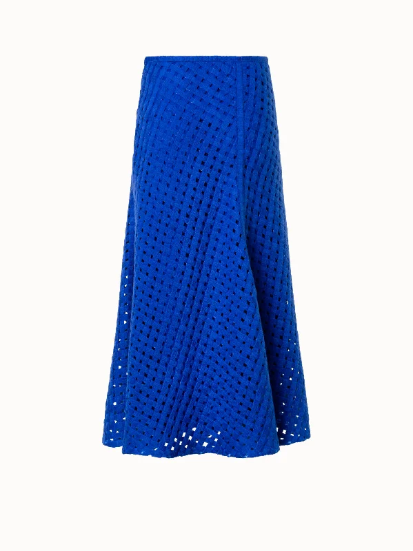 ladies handbags urban style-Midi Skirt in Checkered Grid Embroidery