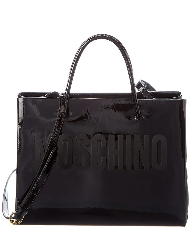 Ladies tote bag for climbers-Moschino Logo Patent Tote