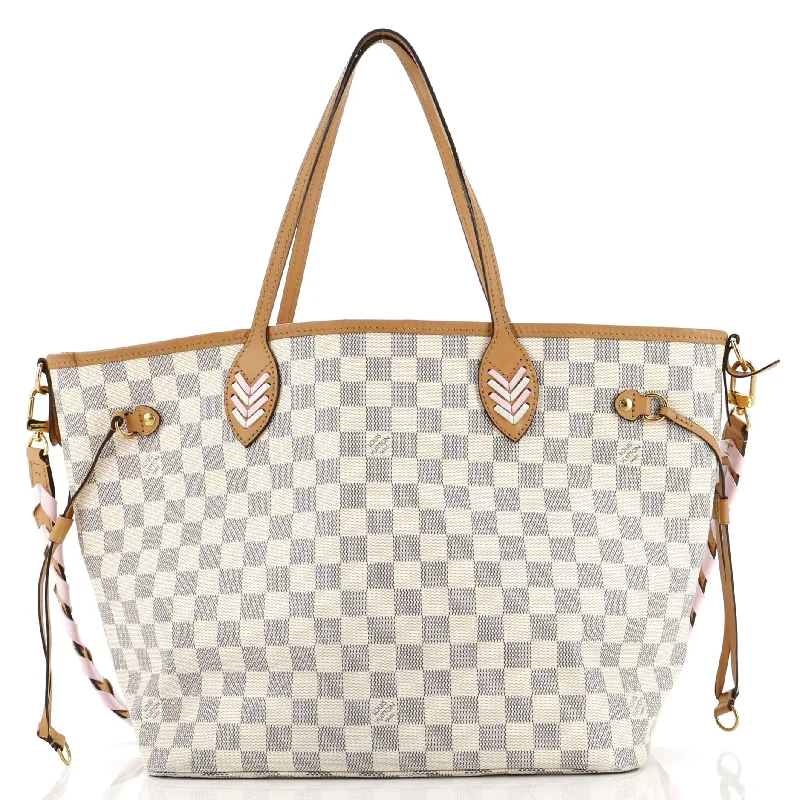 Ladies tote bag for remote work-Neverfull NM Tote Damier with Braided Detail MM