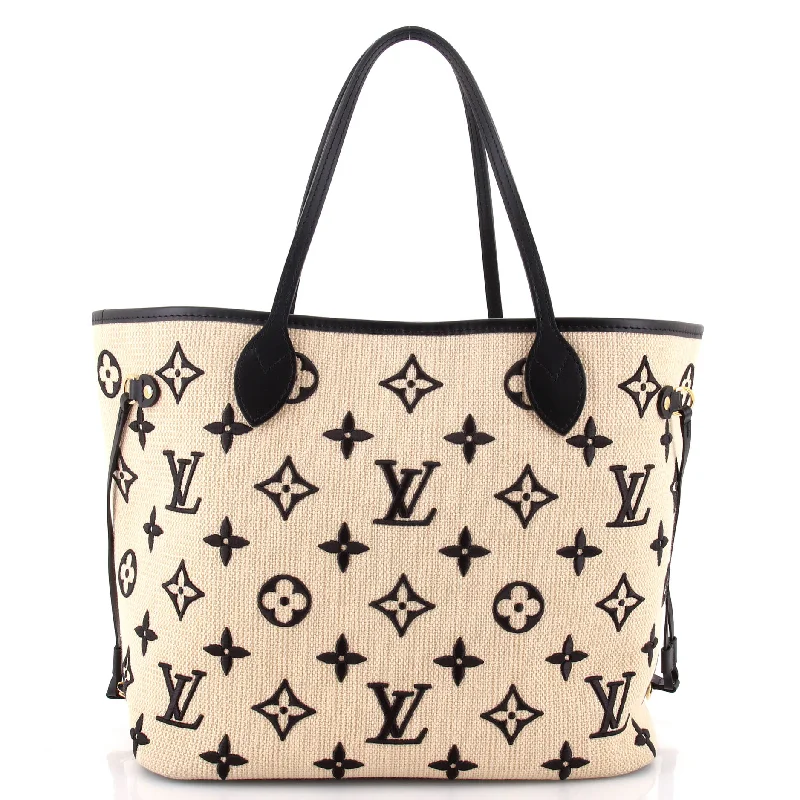 Ladies tote bag with recipe card holder-Neverfull NM Tote Monogram Giant Embroidered Cotton MM