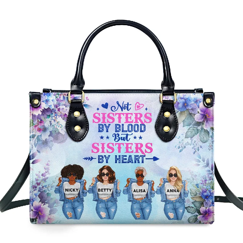 ladies handbags with bow-Not Sisters By Blood But Sisters By Heart - Personalized Leather Handbag SBLHBLTU2806D