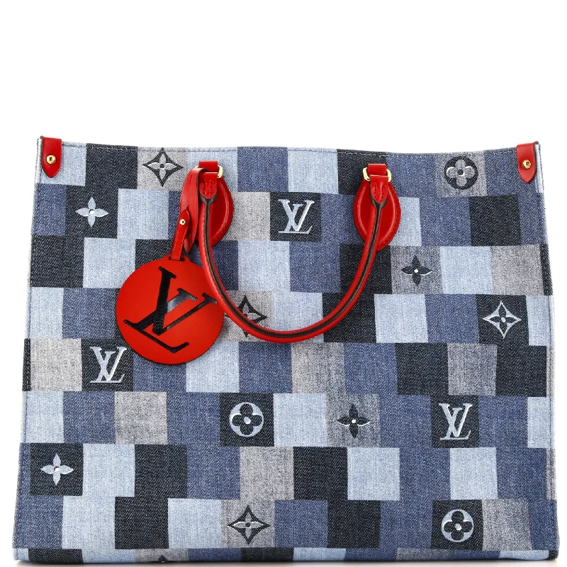 Ladies tote bag with name-OnTheGo Tote Damier and Monogram Patchwork Denim GM