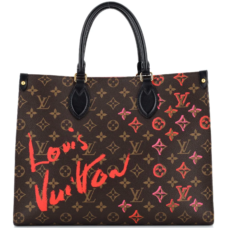 Ladies tote bag solid color-OnTheGo Tote Limited Edition Fall in Love Monogram Canvas MM