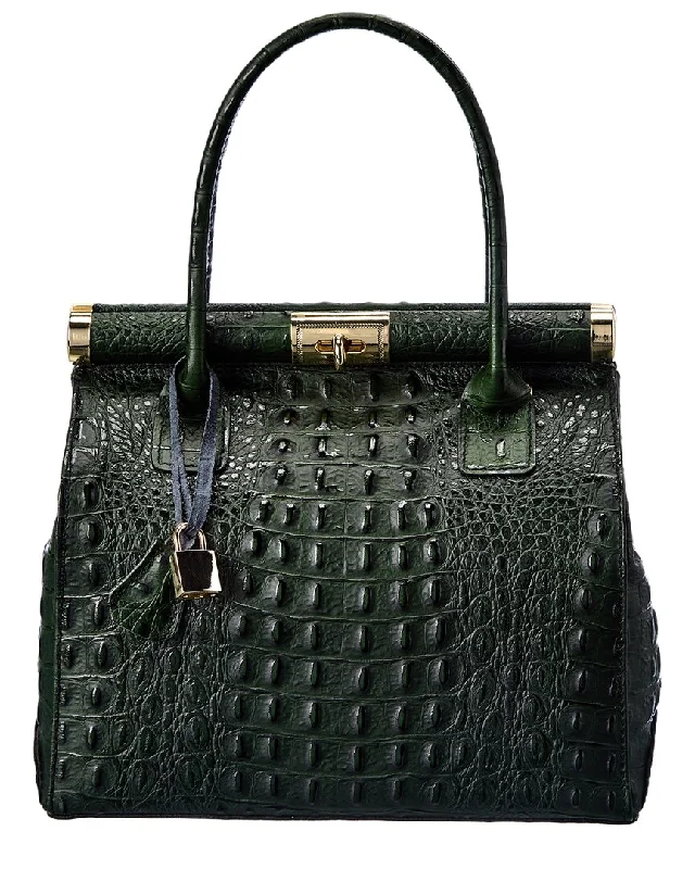 Ladies tote bag with magnetic closure-Persaman New York Anais Top Handle Embossed Leather Tote