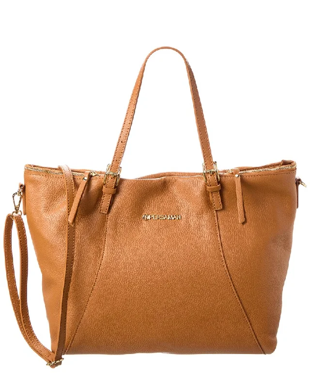 Ladies tote bag with picnic blanket-Persaman New York Geogette Leather Tote