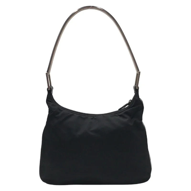 Ladies shoulder bag for bridesmaids-Prada Nylon Leather Hobo Shoulder Bag