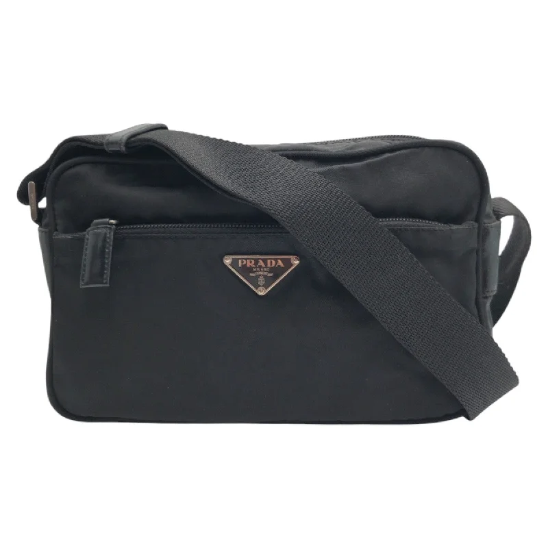 Ladies shoulder bag for museum visits-Prada Nylon Tessuto Triangle Logo Shoulder Bag